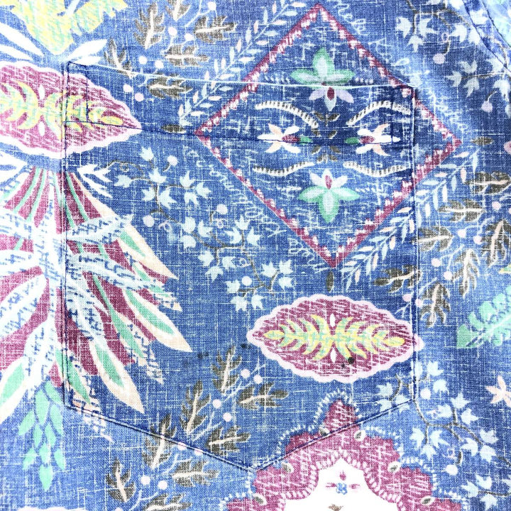90'S Reyn Spooner Swimsuit Tag All-Over Print Pullover Button-Down Hawaiian Aloha Shirt Box Shirt Men's L Size unclear blue type Vintage Second Hand