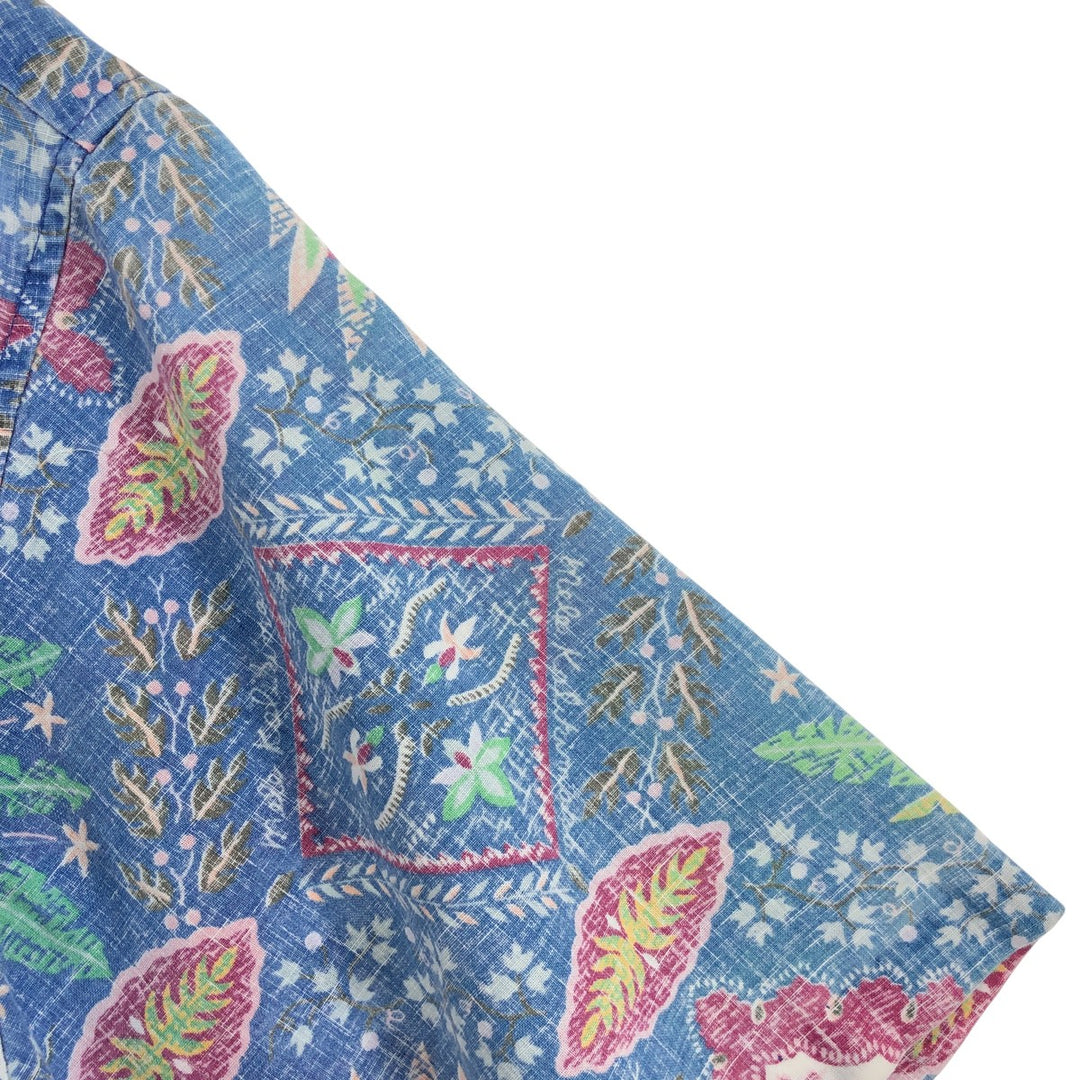 90'S Reyn Spooner Swimsuit Tag All-Over Print Pullover Button-Down Hawaiian Aloha Shirt Box Shirt Men's L Size unclear blue type Vintage Second Hand