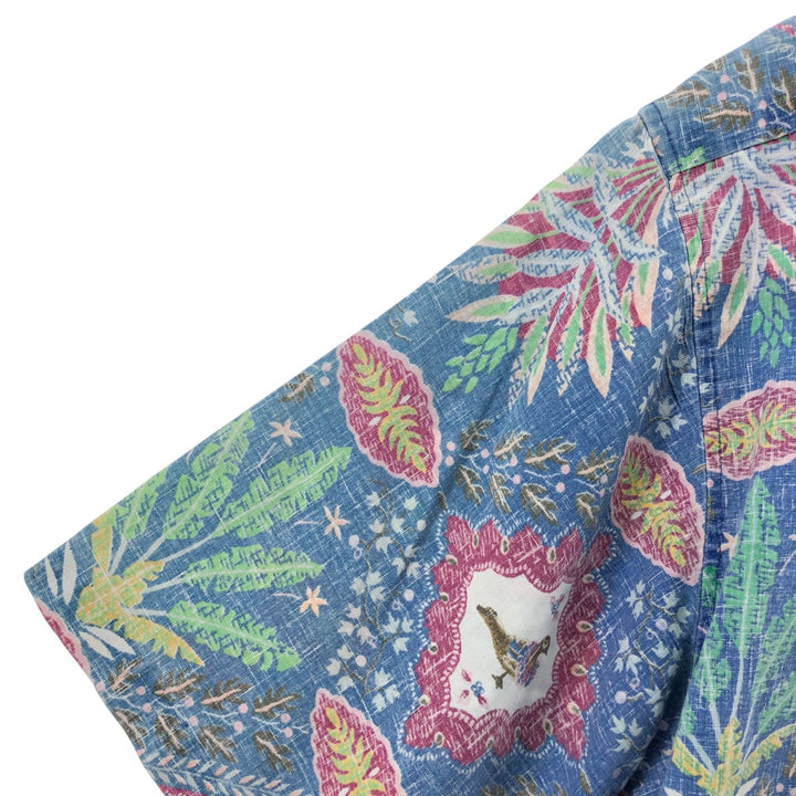 90'S Reyn Spooner Swimsuit Tag All-Over Print Pullover Button-Down Hawaiian Aloha Shirt Box Shirt Men's L Size unclear blue type Vintage Second Hand