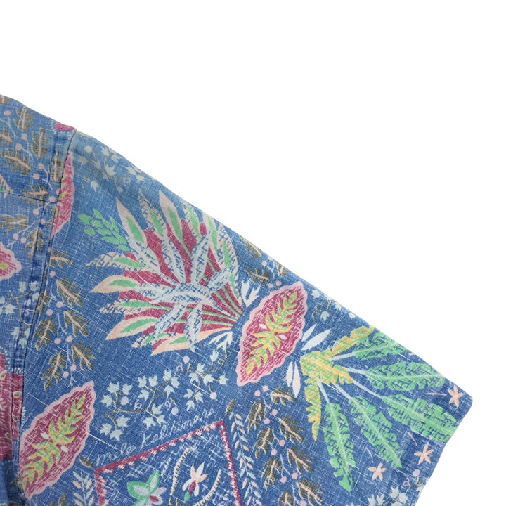 90'S Reyn Spooner Swimsuit Tag All-Over Print Pullover Button-Down Hawaiian Aloha Shirt Box Shirt Men's L Size unclear blue type Vintage Second Hand