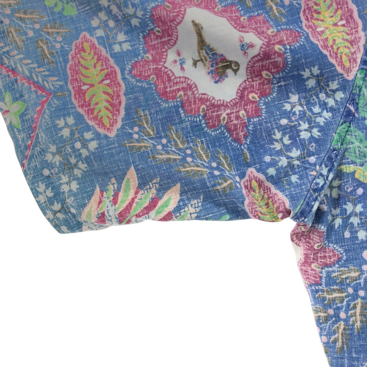 90'S Reyn Spooner Swimsuit Tag All-Over Print Pullover Button-Down Hawaiian Aloha Shirt Box Shirt Men's L Size unclear blue type Vintage Second Hand
