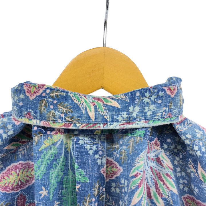 90'S Reyn Spooner Swimsuit Tag All-Over Print Pullover Button-Down Hawaiian Aloha Shirt Box Shirt Men's L Size unclear blue type Vintage Second Hand