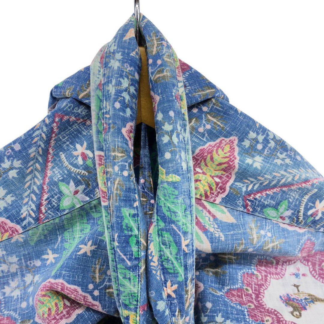 90'S Reyn Spooner Swimsuit Tag All-Over Print Pullover Button-Down Hawaiian Aloha Shirt Box Shirt Men's L Size unclear blue type Vintage Second Hand