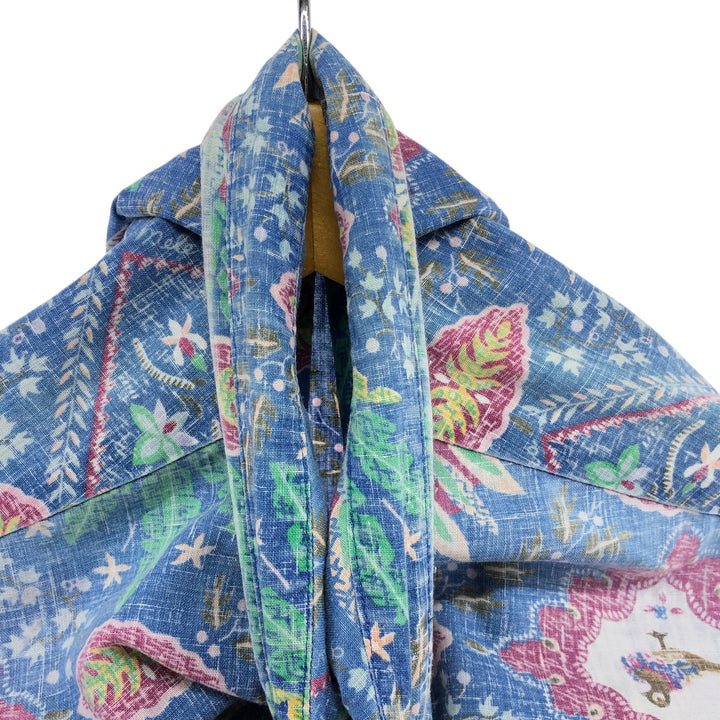 90'S Reyn Spooner Swimsuit Tag All-Over Print Pullover Button-Down Hawaiian Aloha Shirt Box Shirt Men's L Size unclear blue type Vintage Second Hand
