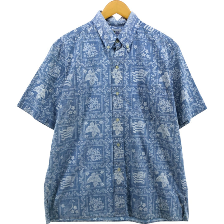 90'S Reyn Spooner Swimsuit Tag All-Over Print Button-Down Hawaiian Aloha Shirt Box Shirt Men's L Size unclear Blue type light blue Vintage Second Hand