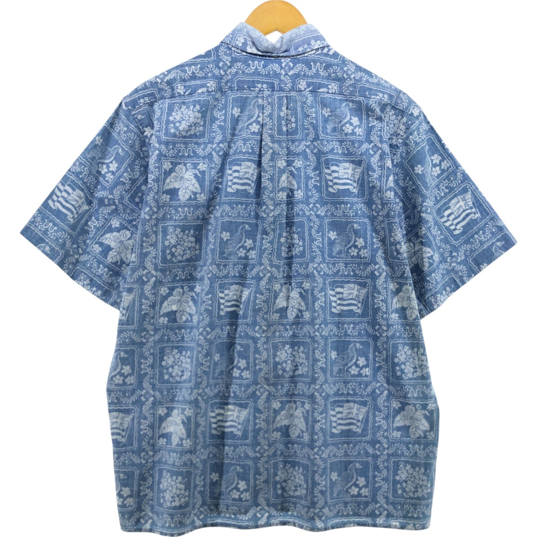 90'S Reyn Spooner Swimsuit Tag All-Over Print Button-Down Hawaiian Aloha Shirt Box Shirt Men's L Size unclear Blue type light blue Vintage Second Hand