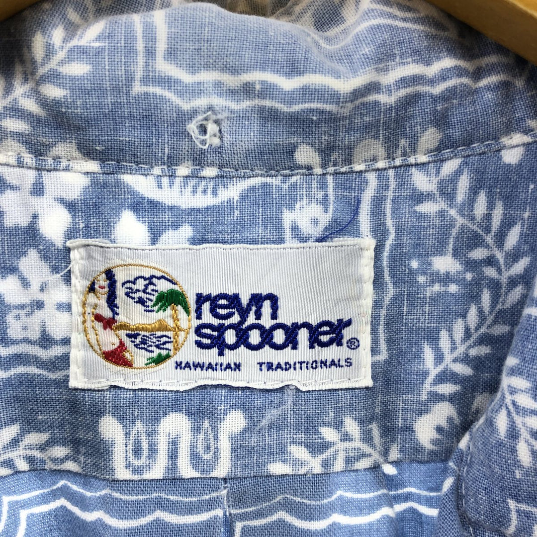 90'S Reyn Spooner Swimsuit Tag All-Over Print Button-Down Hawaiian Aloha Shirt Box Shirt Men's L Size unclear Blue type light blue Vintage Second Hand