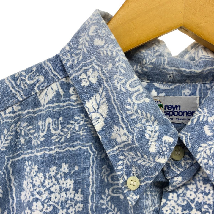 90'S Reyn Spooner Swimsuit Tag All-Over Print Button-Down Hawaiian Aloha Shirt Box Shirt Men's L Size unclear Blue type light blue Vintage Second Hand