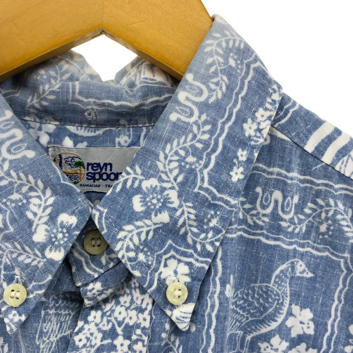 90'S Reyn Spooner Swimsuit Tag All-Over Print Button-Down Hawaiian Aloha Shirt Box Shirt Men's L Size unclear Blue type light blue Vintage Second Hand