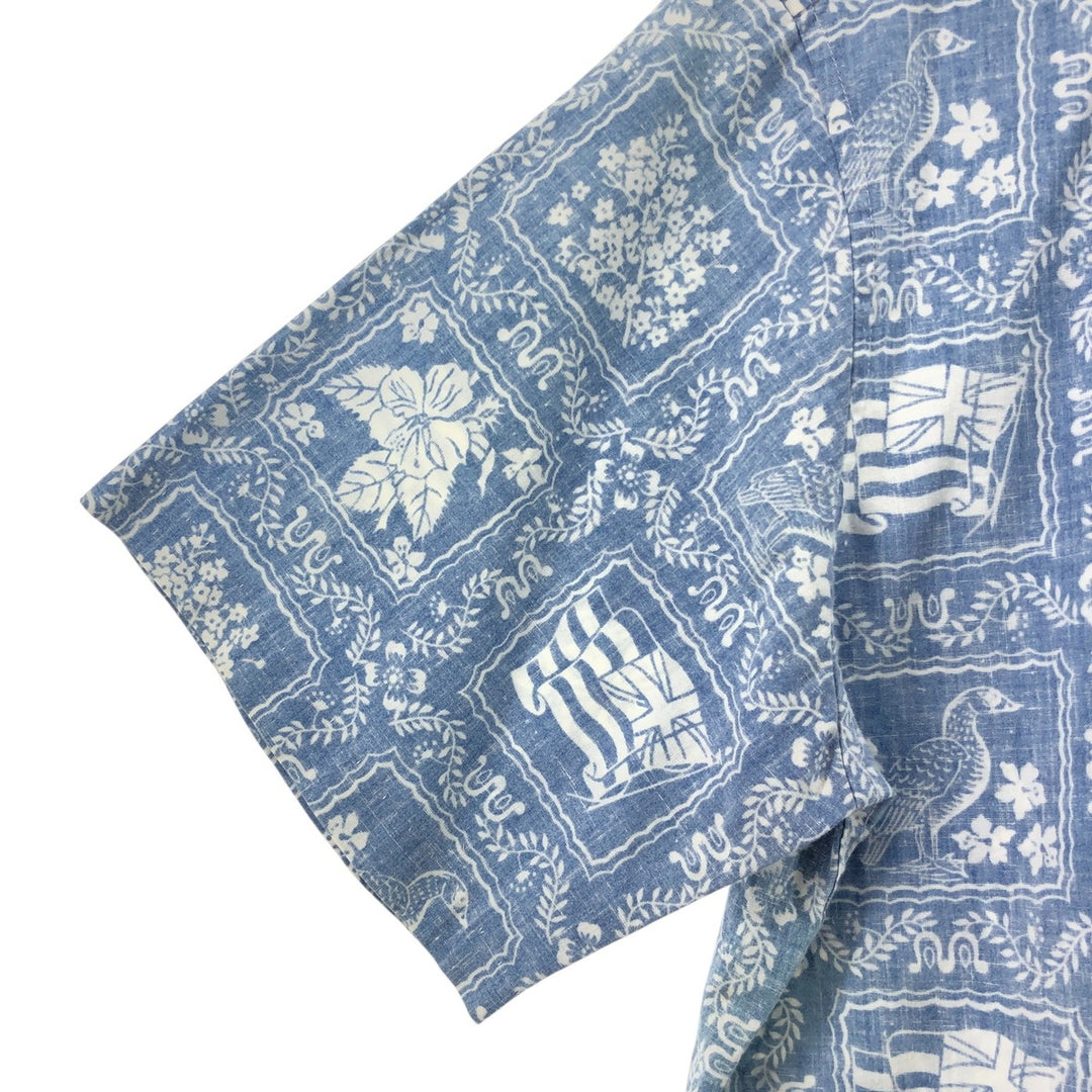 90'S Reyn Spooner Swimsuit Tag All-Over Print Button-Down Hawaiian Aloha Shirt Box Shirt Men's L Size unclear Blue type light blue Vintage Second Hand