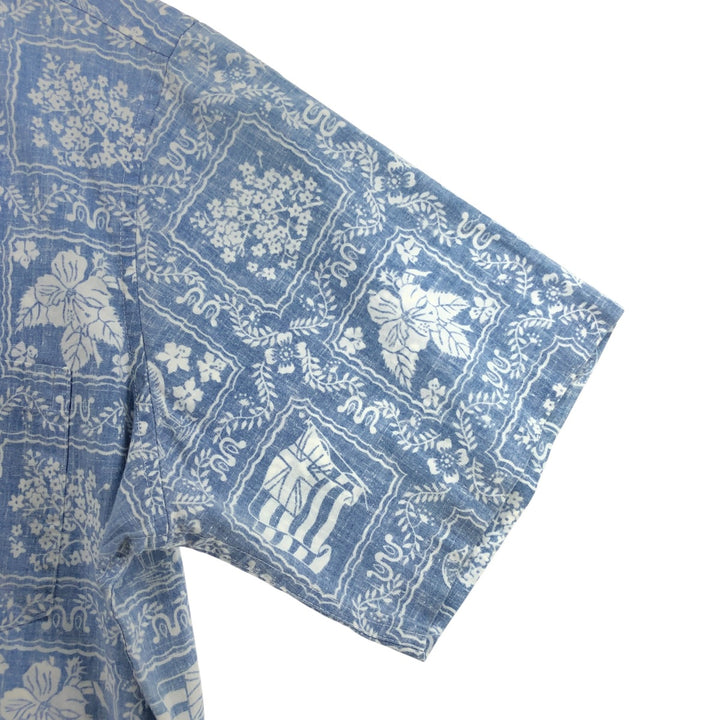 90'S Reyn Spooner Swimsuit Tag All-Over Print Button-Down Hawaiian Aloha Shirt Box Shirt Men's L Size unclear Blue type light blue Vintage Second Hand