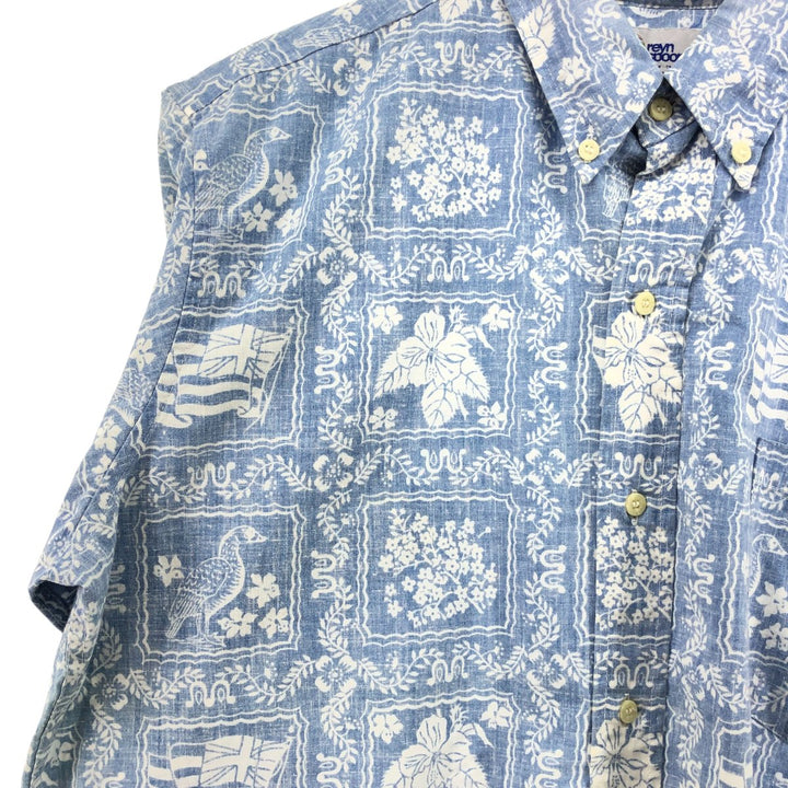 90'S Reyn Spooner Swimsuit Tag All-Over Print Button-Down Hawaiian Aloha Shirt Box Shirt Men's L Size unclear Blue type light blue Vintage Second Hand