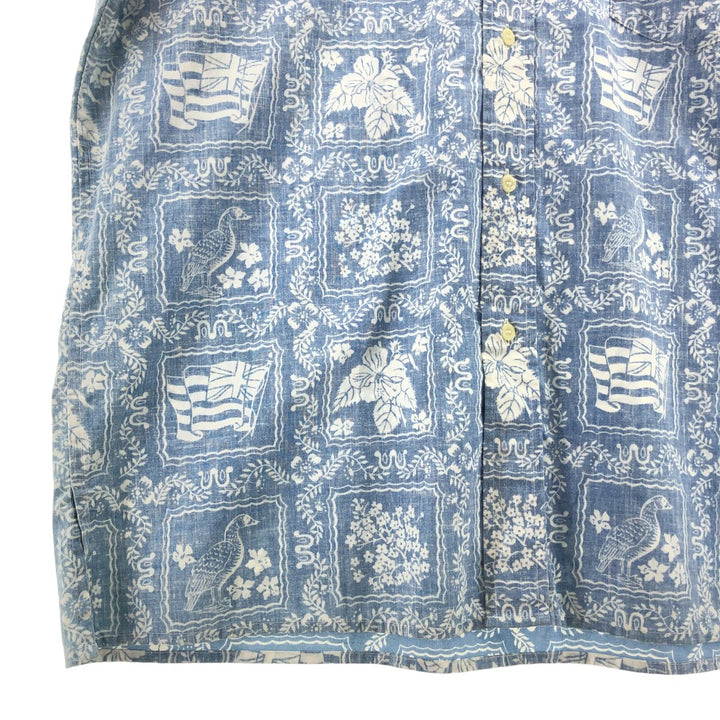 90'S Reyn Spooner Swimsuit Tag All-Over Print Button-Down Hawaiian Aloha Shirt Box Shirt Men's L Size unclear Blue type light blue Vintage Second Hand