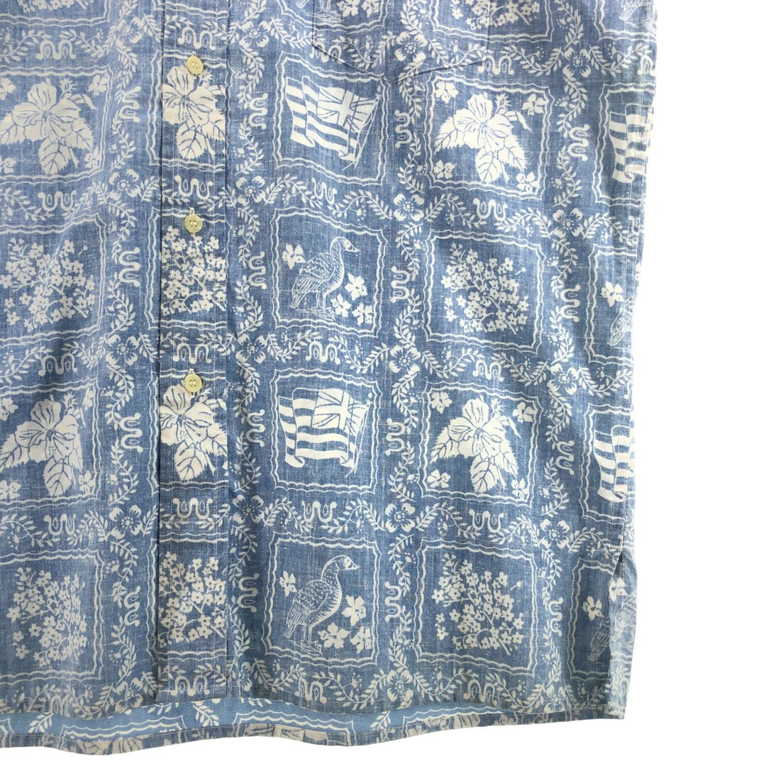 90'S Reyn Spooner Swimsuit Tag All-Over Print Button-Down Hawaiian Aloha Shirt Box Shirt Men's L Size unclear Blue type light blue Vintage Second Hand