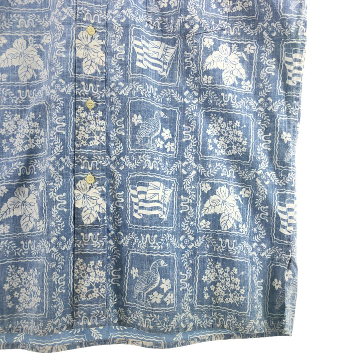 90'S Reyn Spooner Swimsuit Tag All-Over Print Button-Down Hawaiian Aloha Shirt Box Shirt Men's L Size unclear Blue type light blue Vintage Second Hand