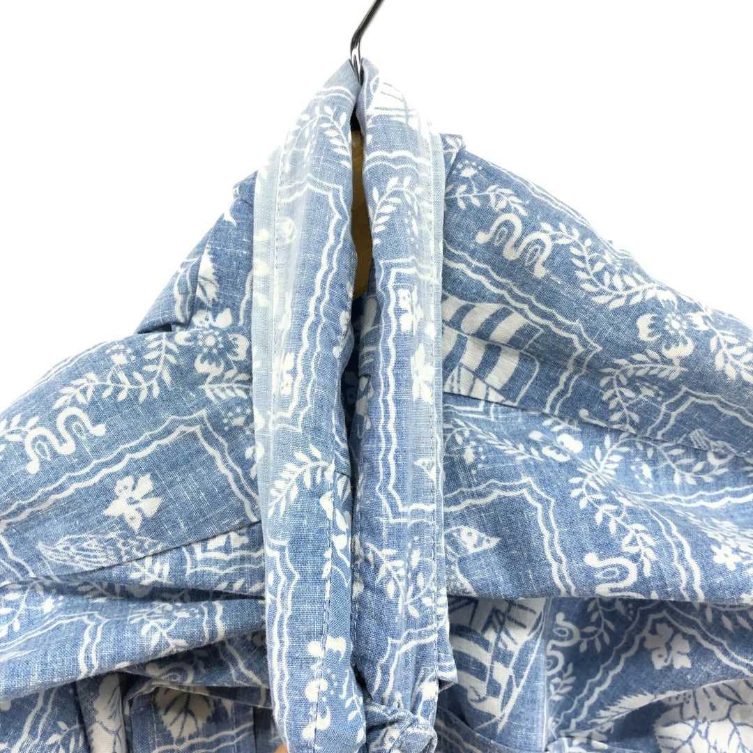 90'S Reyn Spooner Swimsuit Tag All-Over Print Button-Down Hawaiian Aloha Shirt Box Shirt Men's L Size unclear Blue type light blue Vintage Second Hand