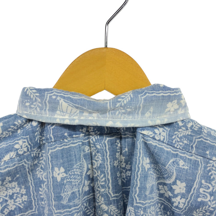 90'S Reyn Spooner Swimsuit Tag All-Over Print Button-Down Hawaiian Aloha Shirt Box Shirt Men's L Size unclear Blue type light blue Vintage Second Hand