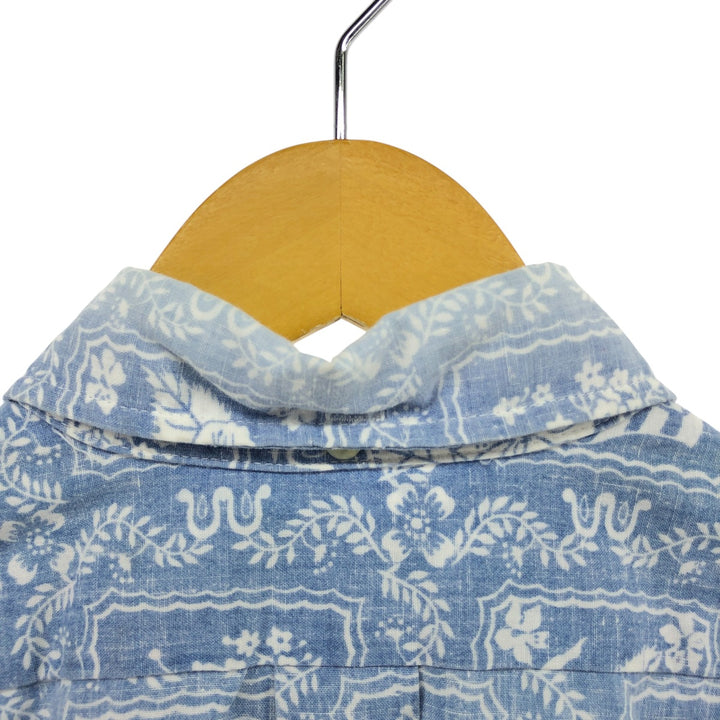 90'S Reyn Spooner Swimsuit Tag All-Over Print Button-Down Hawaiian Aloha Shirt Box Shirt Men's L Size unclear Blue type light blue Vintage Second Hand