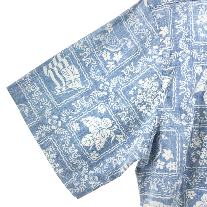 90'S Reyn Spooner Swimsuit Tag All-Over Print Button-Down Hawaiian Aloha Shirt Box Shirt Men's L Size unclear Blue type light blue Vintage Second Hand