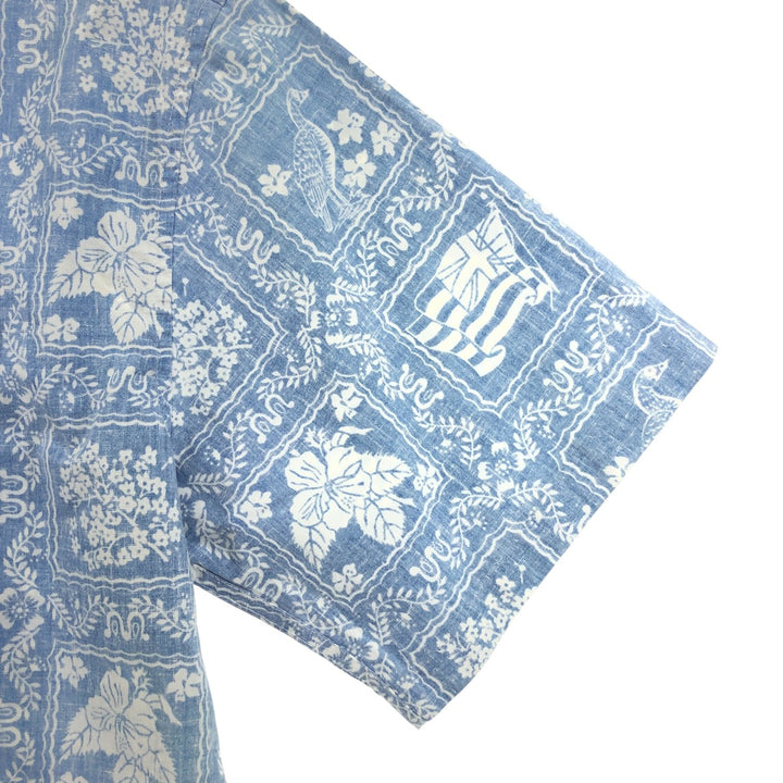 90'S Reyn Spooner Swimsuit Tag All-Over Print Button-Down Hawaiian Aloha Shirt Box Shirt Men's L Size unclear Blue type light blue Vintage Second Hand