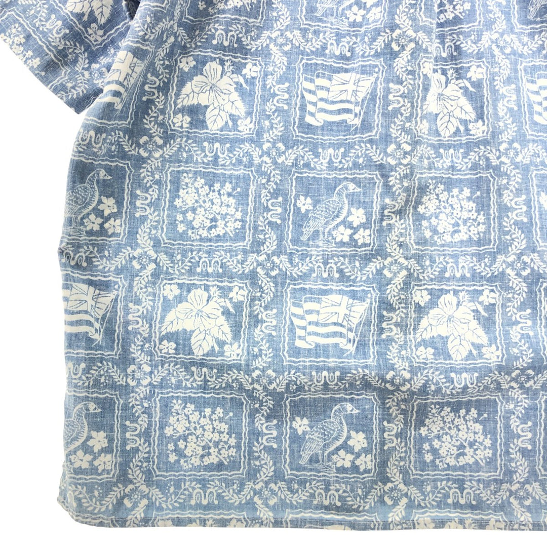 90'S Reyn Spooner Swimsuit Tag All-Over Print Button-Down Hawaiian Aloha Shirt Box Shirt Men's L Size unclear Blue type light blue Vintage Second Hand
