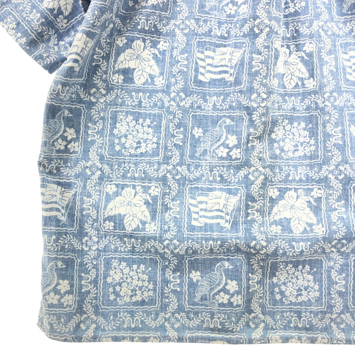 90'S Reyn Spooner Swimsuit Tag All-Over Print Button-Down Hawaiian Aloha Shirt Box Shirt Men's L Size unclear Blue type light blue Vintage Second Hand
