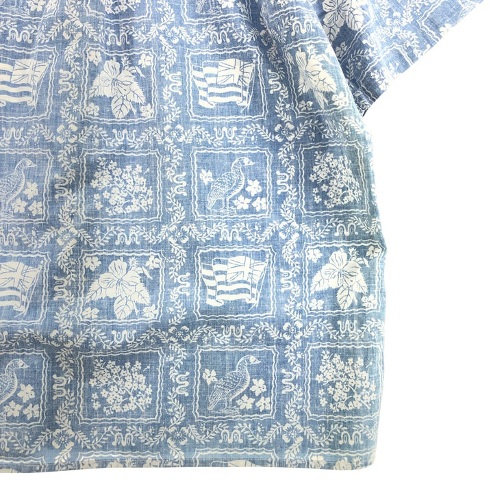 90'S Reyn Spooner Swimsuit Tag All-Over Print Button-Down Hawaiian Aloha Shirt Box Shirt Men's L Size unclear Blue type light blue Vintage Second Hand