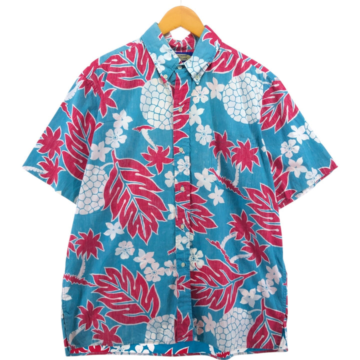 Reyn Spooner Phil Edwards All-over Botanical Pattern Button-down Hawaiian Aloha Shirt Box Shirt Men's Size L unclear Blue type light blue Vintage Second Hand