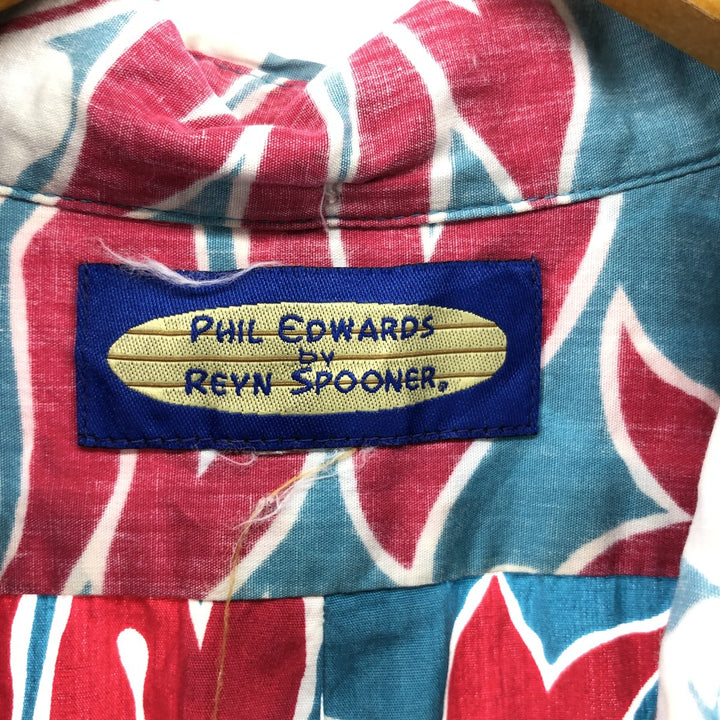 Reyn Spooner Phil Edwards All-over Botanical Pattern Button-down Hawaiian Aloha Shirt Box Shirt Men's Size L unclear Blue type light blue Vintage Second Hand