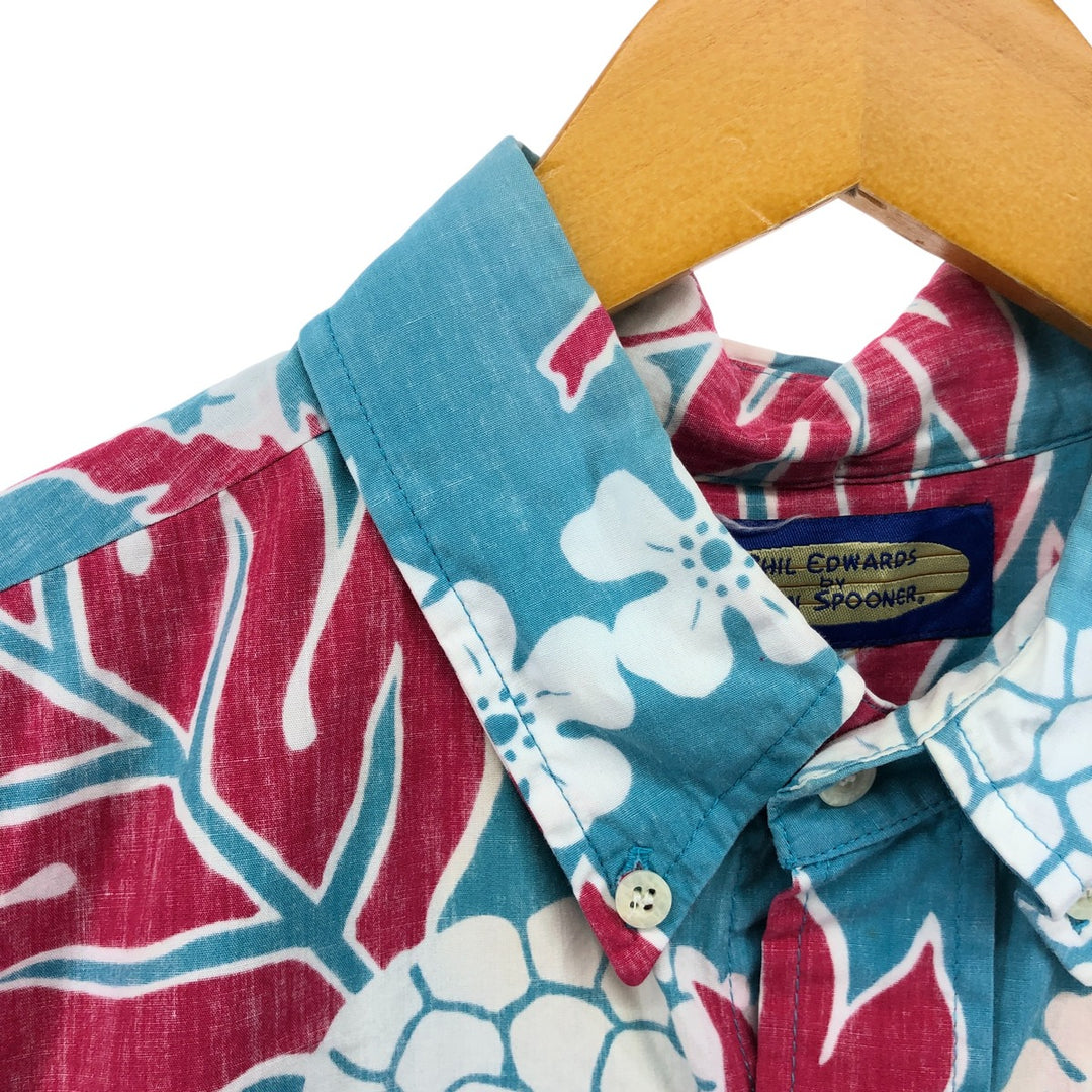 Reyn Spooner Phil Edwards All-over Botanical Pattern Button-down Hawaiian Aloha Shirt Box Shirt Men's Size L unclear Blue type light blue Vintage Second Hand
