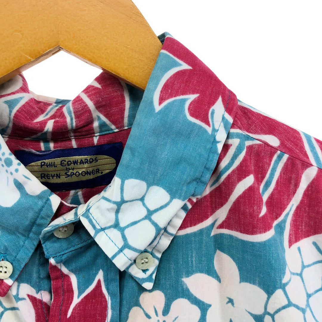 Reyn Spooner Phil Edwards All-over Botanical Pattern Button-down Hawaiian Aloha Shirt Box Shirt Men's Size L unclear Blue type light blue Vintage Second Hand