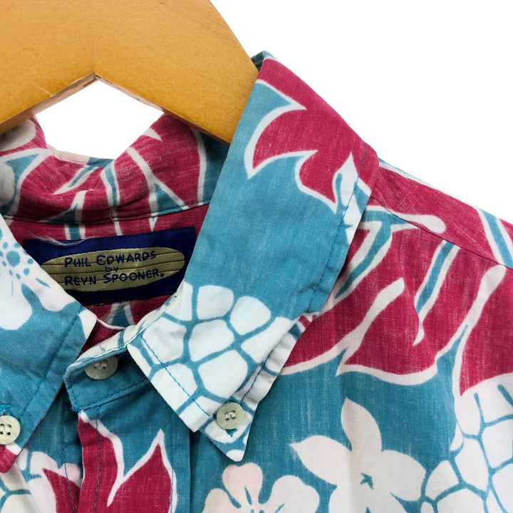 Reyn Spooner Phil Edwards All-over Botanical Pattern Button-down Hawaiian Aloha Shirt Box Shirt Men's Size L unclear Blue type light blue Vintage Second Hand