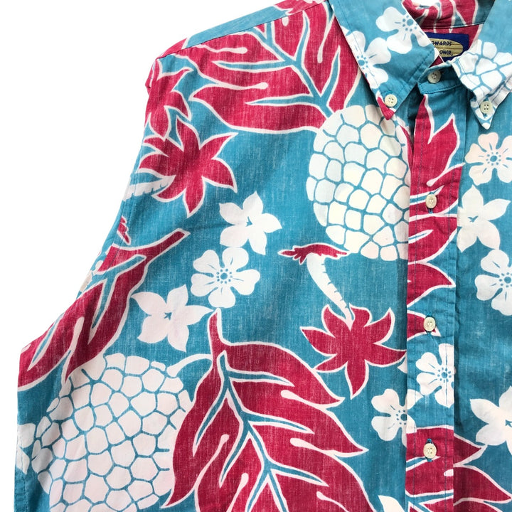 Reyn Spooner Phil Edwards All-over Botanical Pattern Button-down Hawaiian Aloha Shirt Box Shirt Men's Size L unclear Blue type light blue Vintage Second Hand
