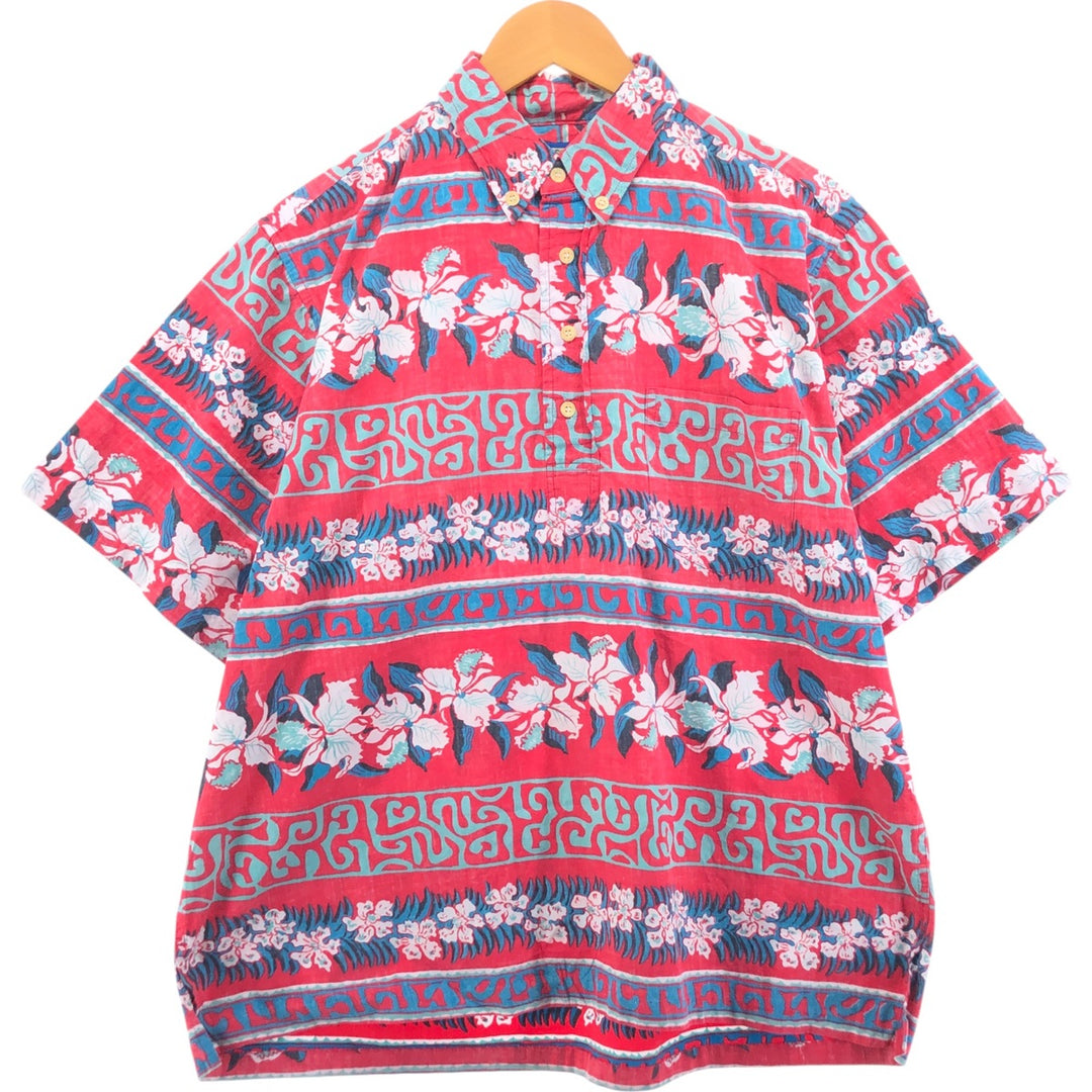 Reyn Spooner Phil Edwards Hibiscus Pattern Pullover Button Down Hawaiian Aloha Shirt Box Shirt cotton red type Vintage Second Hand