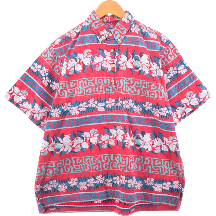 Reyn Spooner Phil Edwards Hibiscus Pattern Pullover Button Down Hawaiian Aloha Shirt Box Shirt cotton red type Vintage Second Hand