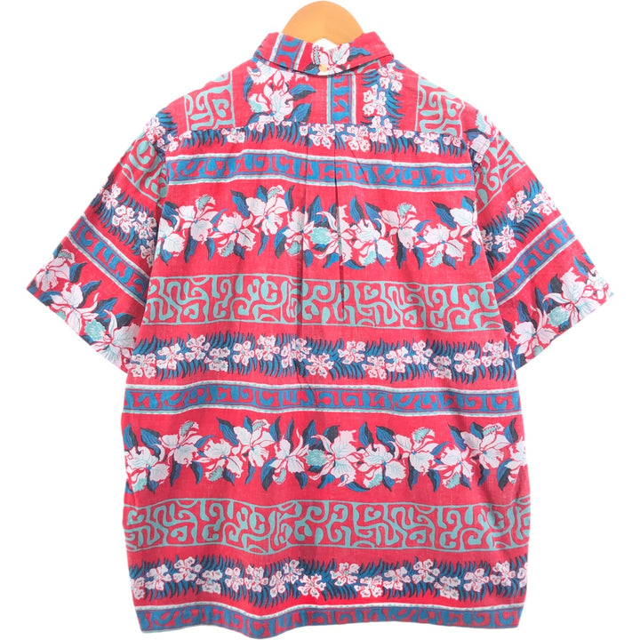 Reyn Spooner Phil Edwards Hibiscus Pattern Pullover Button Down Hawaiian Aloha Shirt Box Shirt cotton red type Vintage Second Hand