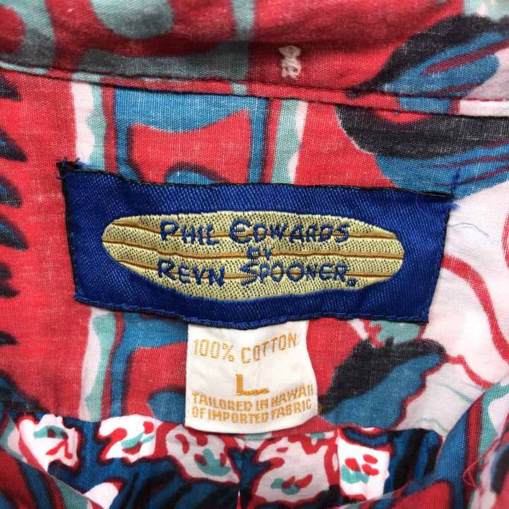 Reyn Spooner Phil Edwards Hibiscus Pattern Pullover Button Down Hawaiian Aloha Shirt Box Shirt cotton red type Vintage Second Hand