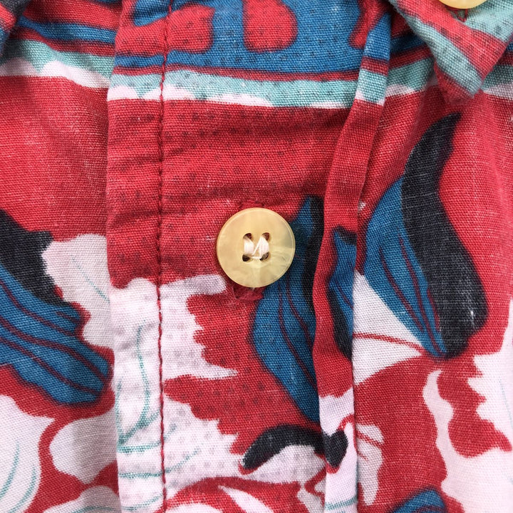 Reyn Spooner Phil Edwards Hibiscus Pattern Pullover Button Down Hawaiian Aloha Shirt Box Shirt cotton red type Vintage Second Hand