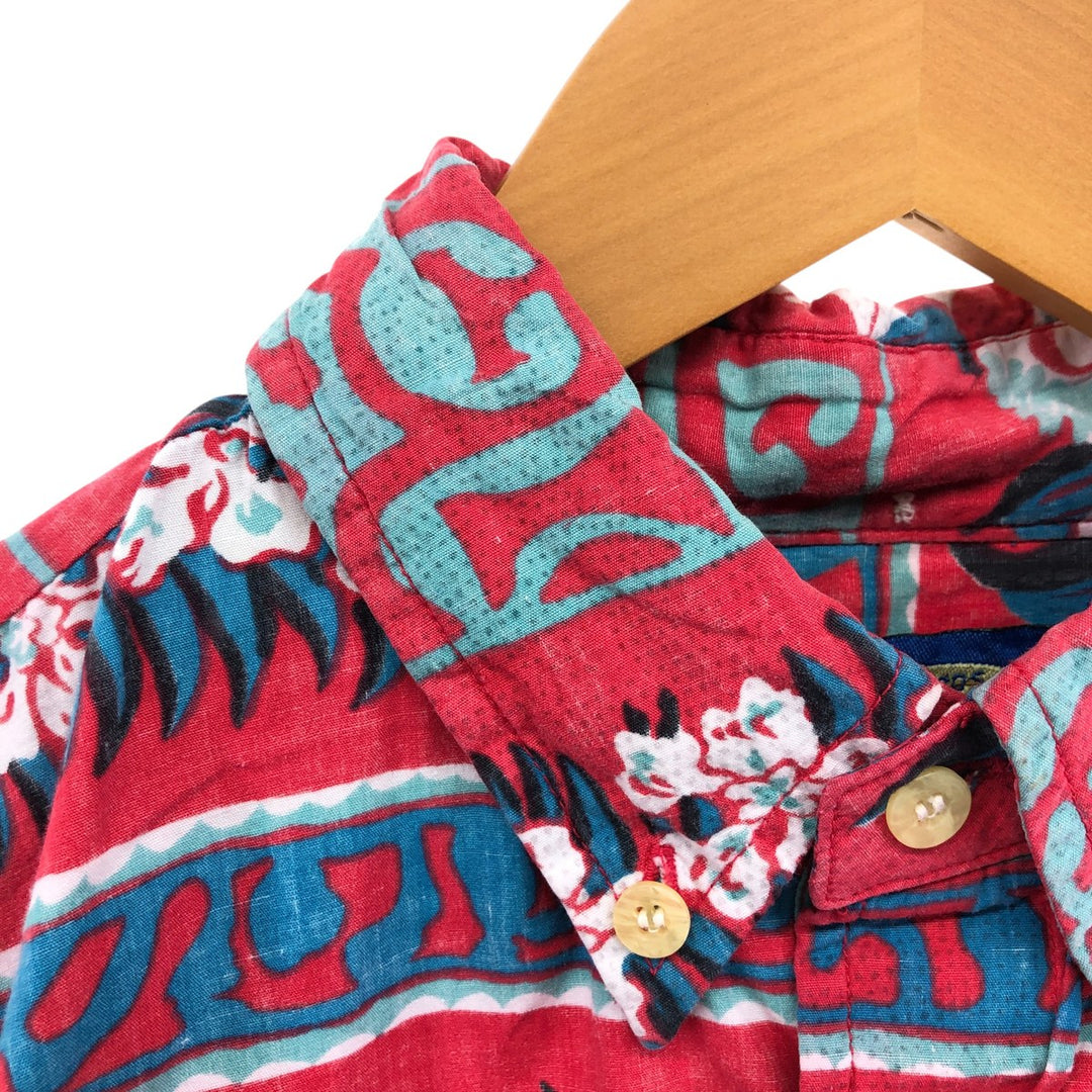 Reyn Spooner Phil Edwards Hibiscus Pattern Pullover Button Down Hawaiian Aloha Shirt Box Shirt cotton red type Vintage Second Hand
