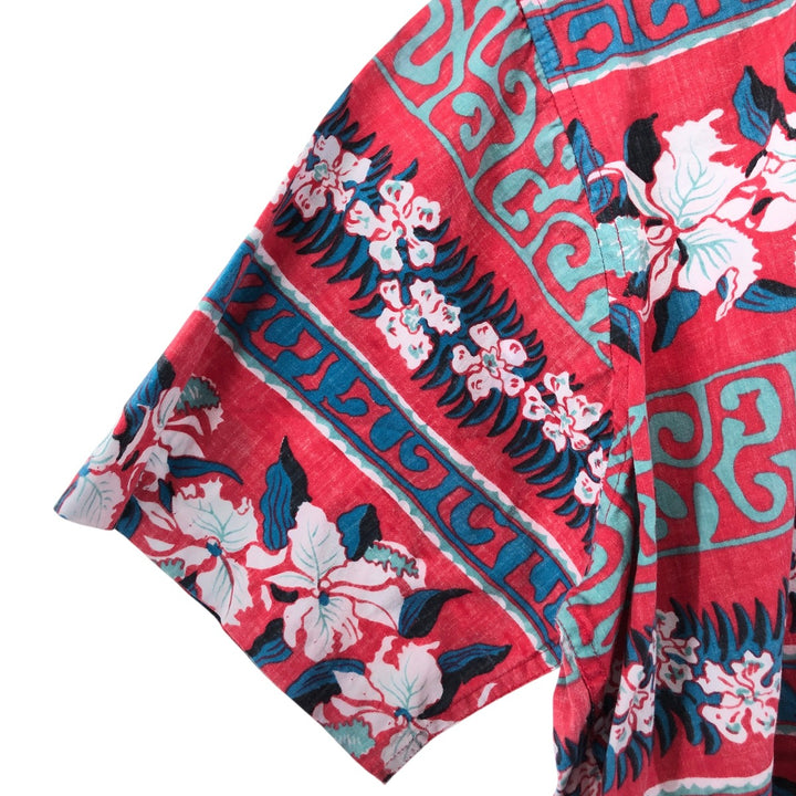 Reyn Spooner Phil Edwards Hibiscus Pattern Pullover Button Down Hawaiian Aloha Shirt Box Shirt cotton red type Vintage Second Hand
