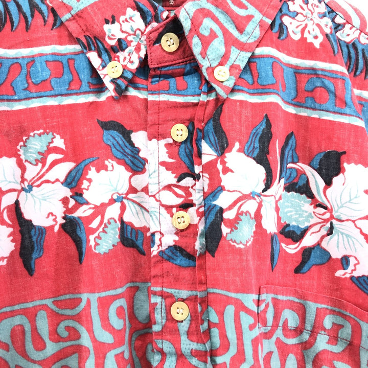 Reyn Spooner Phil Edwards Hibiscus Pattern Pullover Button Down Hawaiian Aloha Shirt Box Shirt cotton red type Vintage Second Hand