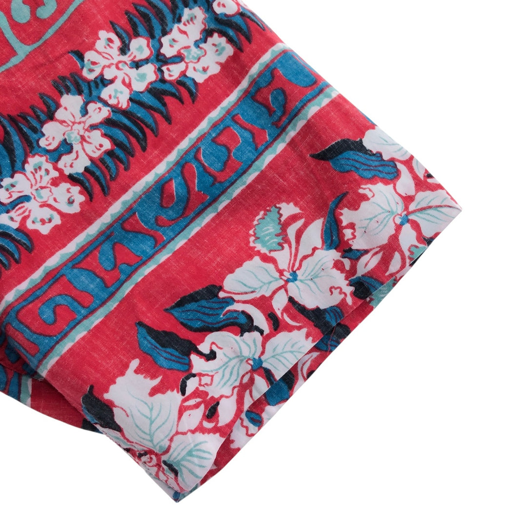 Reyn Spooner Phil Edwards Hibiscus Pattern Pullover Button Down Hawaiian Aloha Shirt Box Shirt cotton red type Vintage Second Hand