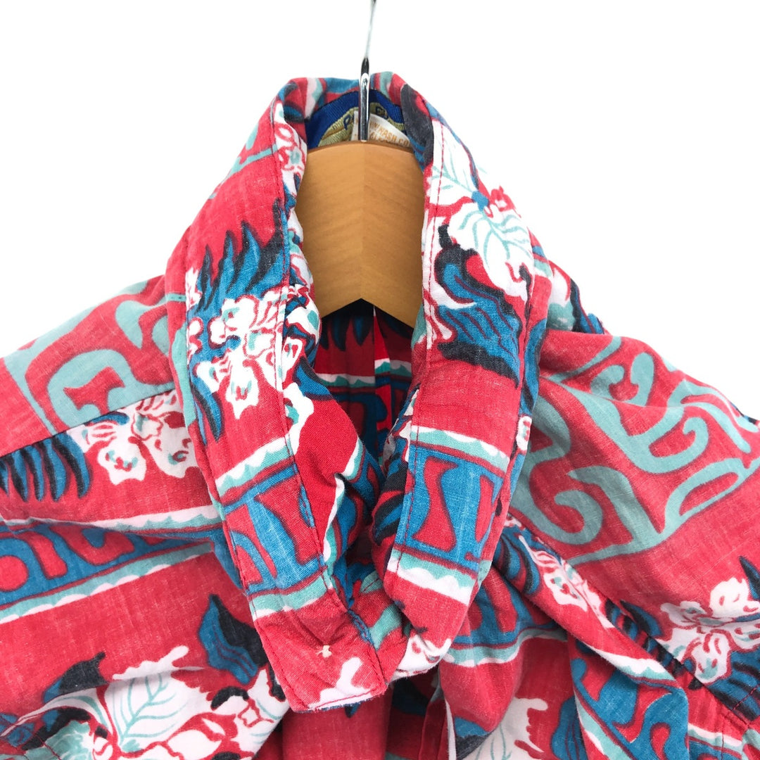 Reyn Spooner Phil Edwards Hibiscus Pattern Pullover Button Down Hawaiian Aloha Shirt Box Shirt cotton red type Vintage Second Hand