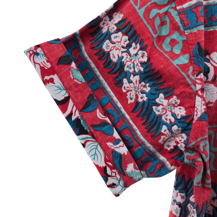 Reyn Spooner Phil Edwards Hibiscus Pattern Pullover Button Down Hawaiian Aloha Shirt Box Shirt cotton red type Vintage Second Hand