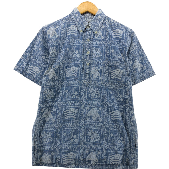 80'S Reyn Spooner Gold Tag All-Over Print Pullover Button-Down Hawaiian Aloha Shirt Men's S Size Vintage cotton Blue type light blue Vintage Second Hand