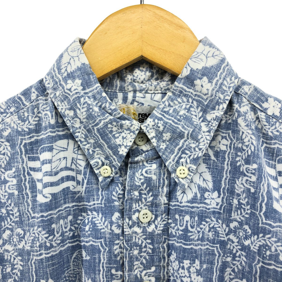 80'S Reyn Spooner Gold Tag All-Over Print Pullover Button-Down Hawaiian Aloha Shirt Men's S Size Vintage cotton Blue type light blue Vintage Second Hand