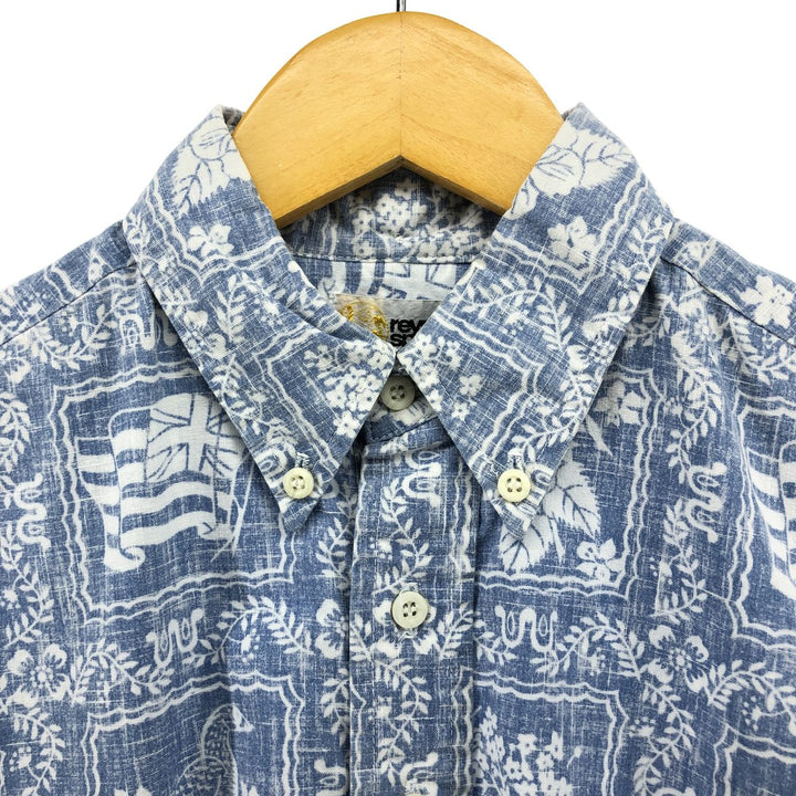 80'S Reyn Spooner Gold Tag All-Over Print Pullover Button-Down Hawaiian Aloha Shirt Men's S Size Vintage cotton Blue type light blue Vintage Second Hand