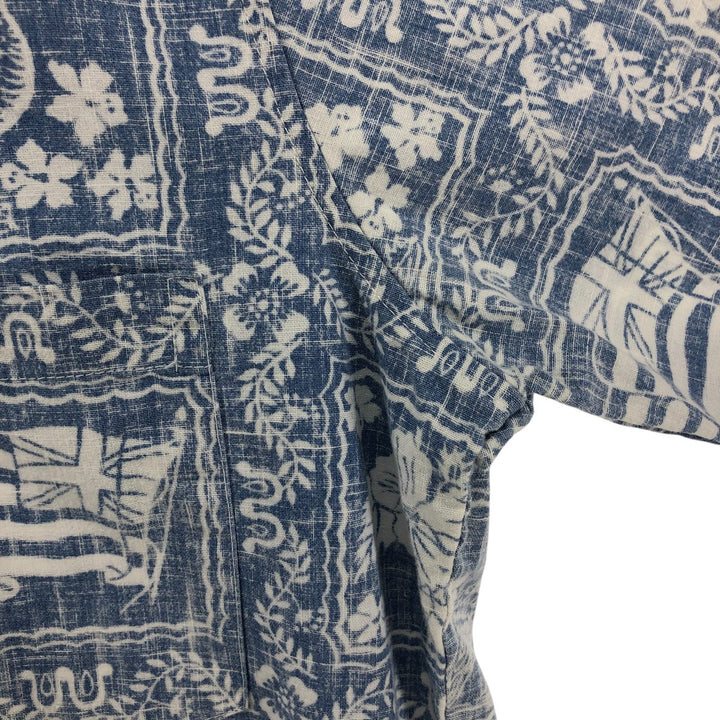 80'S Reyn Spooner Gold Tag All-Over Print Pullover Button-Down Hawaiian Aloha Shirt Men's S Size Vintage cotton Blue type light blue Vintage Second Hand