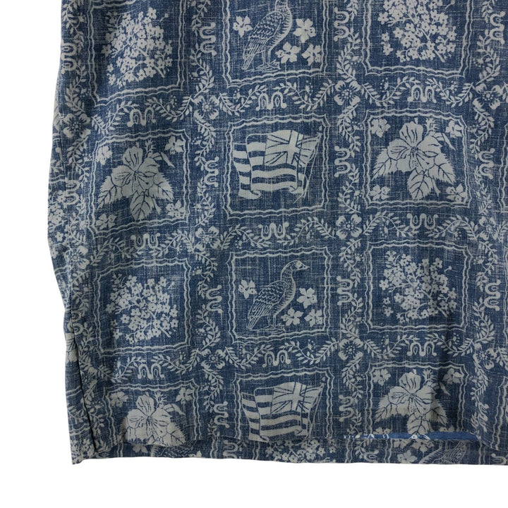 80'S Reyn Spooner Gold Tag All-Over Print Pullover Button-Down Hawaiian Aloha Shirt Men's S Size Vintage cotton Blue type light blue Vintage Second Hand