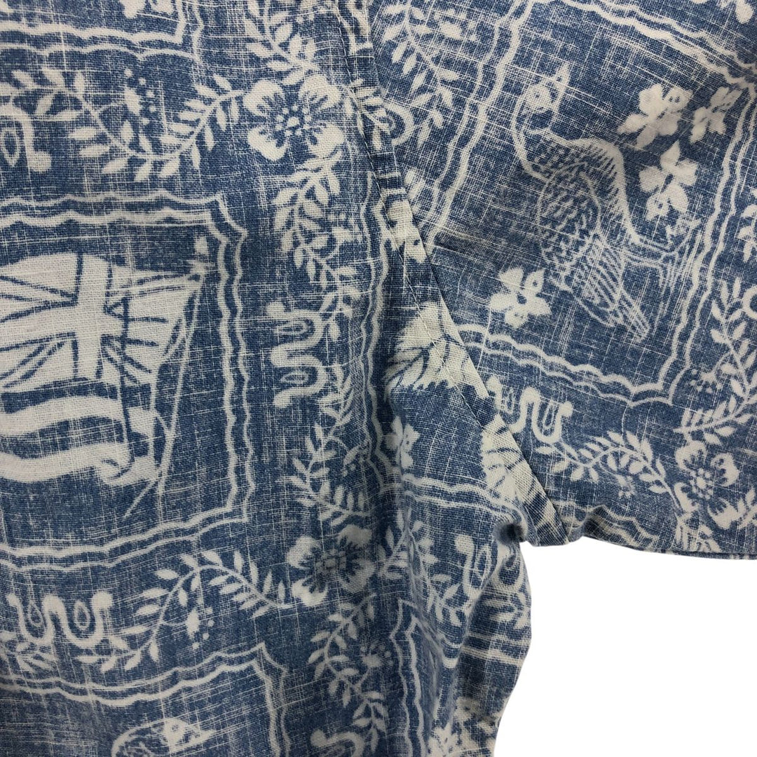 80'S Reyn Spooner Gold Tag All-Over Print Pullover Button-Down Hawaiian Aloha Shirt Men's S Size Vintage cotton Blue type light blue Vintage Second Hand